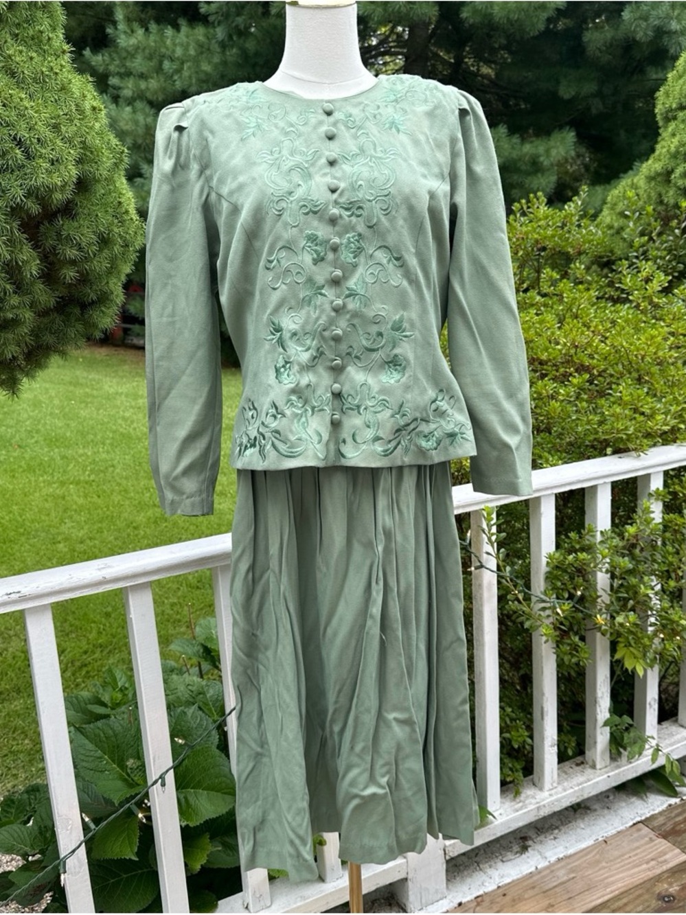 karin stevens Sage Green Embroidered Midi Dress Set